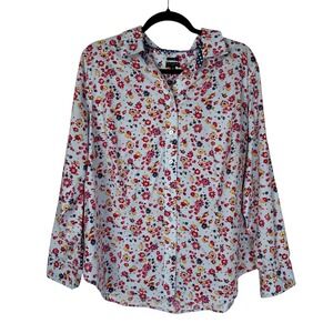 Talbots Womens Non Iron Floral Button Down Top Size 16W Office Packable Travel